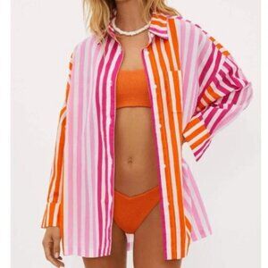NWOT Revolve BeachRiot Striped Oversized Swim Coverup Shirt Dress